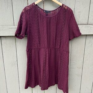 House of Harlow 1960 Crochet Lace Dress Burgundy Sheer Bohemian Size L